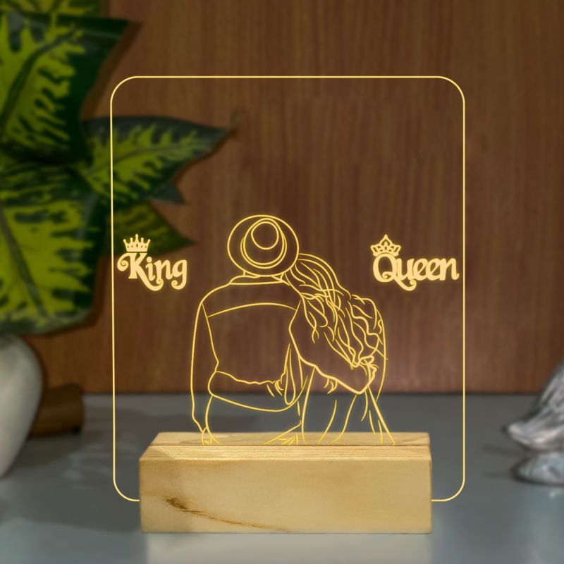 King & Queen led Decor Acrylic Table lamp for Bedroom Decor Light Gift for Couple Special