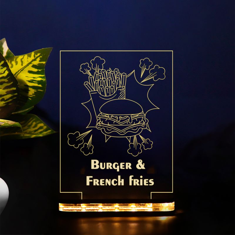 3D Illusion Burger & French Fries Fast Food led Night lamp for Home, Shop, Hotel