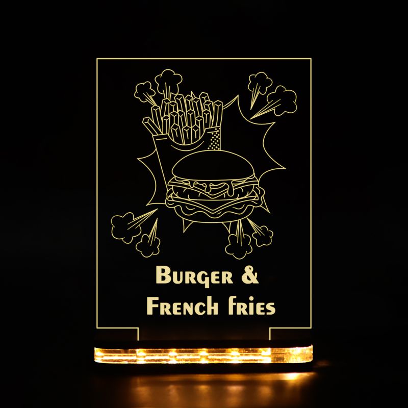 3D Illusion Burger & French Fries Fast Food led Night lamp for Home, Shop, Hotel