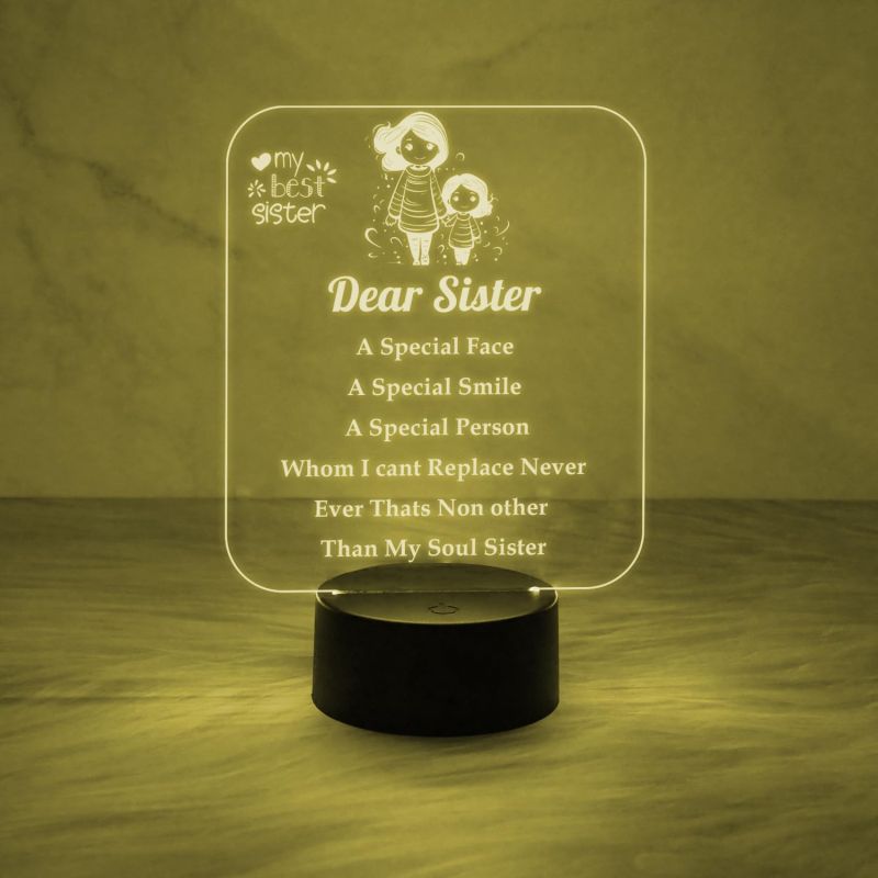 My Best Sister Gift Engraved Quote Night Lamp with Automatic Color Changing Light