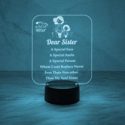 My Best Sister Gift Engraved Quote Night Lamp with Automatic Color Changing Light