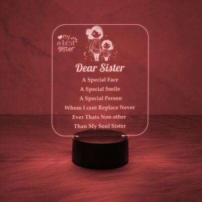 My Best Sister Gift Engraved Quote Night Lamp with Automatic Color Changing Light