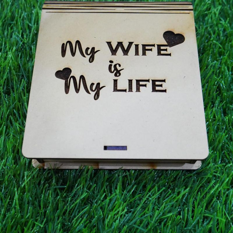 My Wife Is My Life Engraved Wooden Box 7 Beautiful Line Engraved on Mdf Crown Shape Express Your Love For Wife