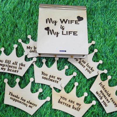 My Wife Is My Life Engraved Wooden Box 7 Beautiful Line Engraved on Mdf Crown Shape Express Your Love For Wife