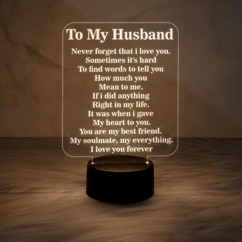 To My Husband Engraved Quote Night Lamp with Warm White Light Gift for Husband