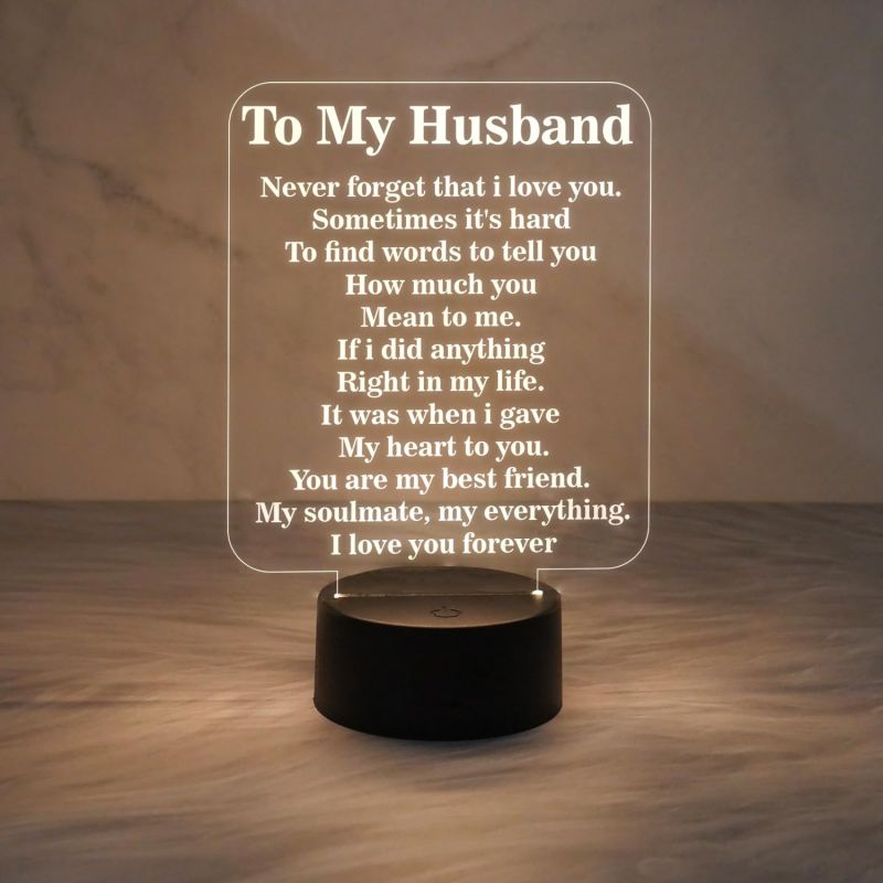 To My Husband Engraved Quote Night Lamp with Warm White Light Gift for Husband