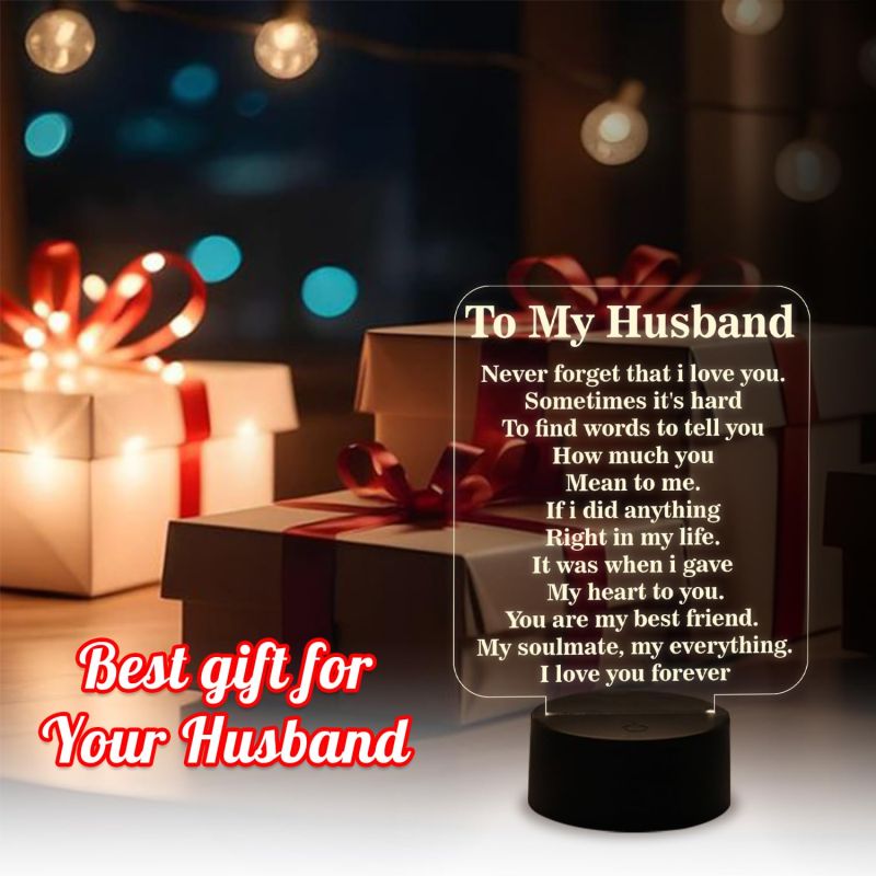 To My Husband Engraved Quote Night Lamp with Warm White Light Gift for Husband