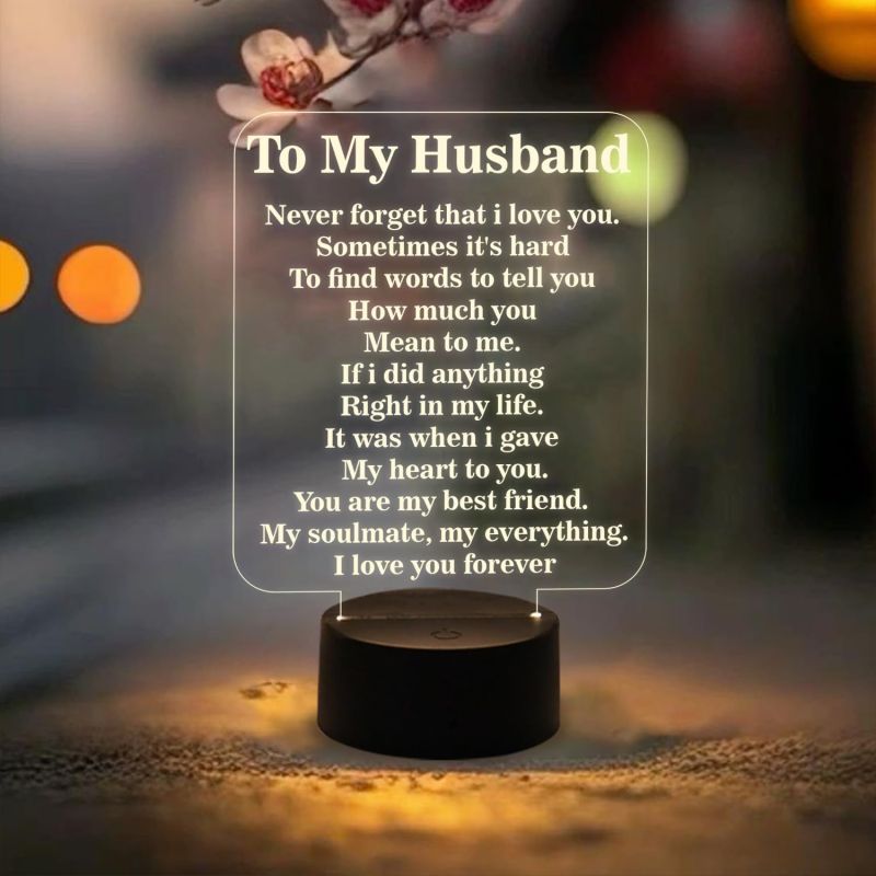 To My Husband Engraved Quote Night Lamp with Warm White Light Gift for Husband