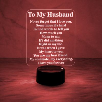 to My Husband Engraved Quote Night Lamp with Automatic Color Changing Light Gift for Husband