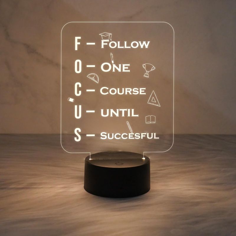 Motivational Thought Night Lamp Focus Meaning Led Lamp with Warm White Light