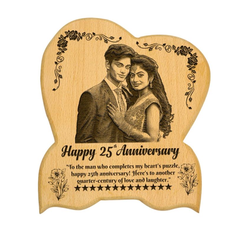 25th Wedding Anniversary Gift for Couples | Personalized Photo Frame Wooden Plaque Photo Frame