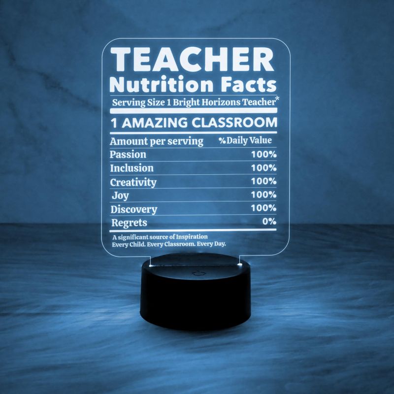 Teacher Nutrition Facts Acrylic Night Lamp Best Gift for Teacher | Automatic Color Changing