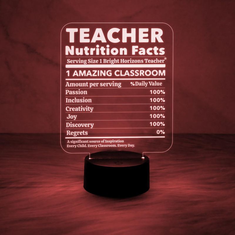 Teacher Nutrition Facts Acrylic Night Lamp Best Gift for Teacher | Automatic Color Changing