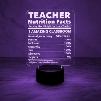 Teacher Nutrition Facts Acrylic Night Lamp Best Gift for Teacher | Automatic Color Changing