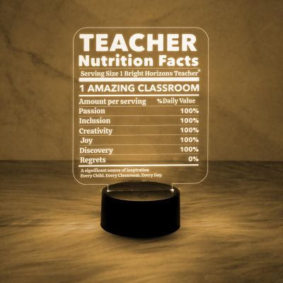 Teacher Nutrition Facts Acrylic Night Lamp Best Gift for Teacher | Automatic Color Changing