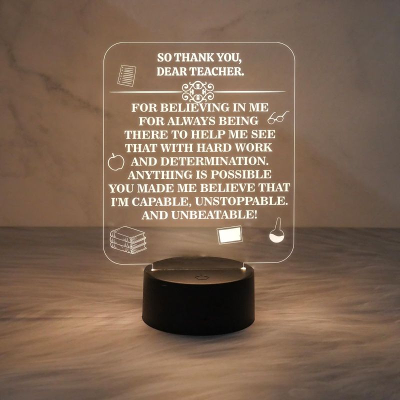 Engraved Night Light Teacher Appreciation Gift Warm White Light with USB Cable