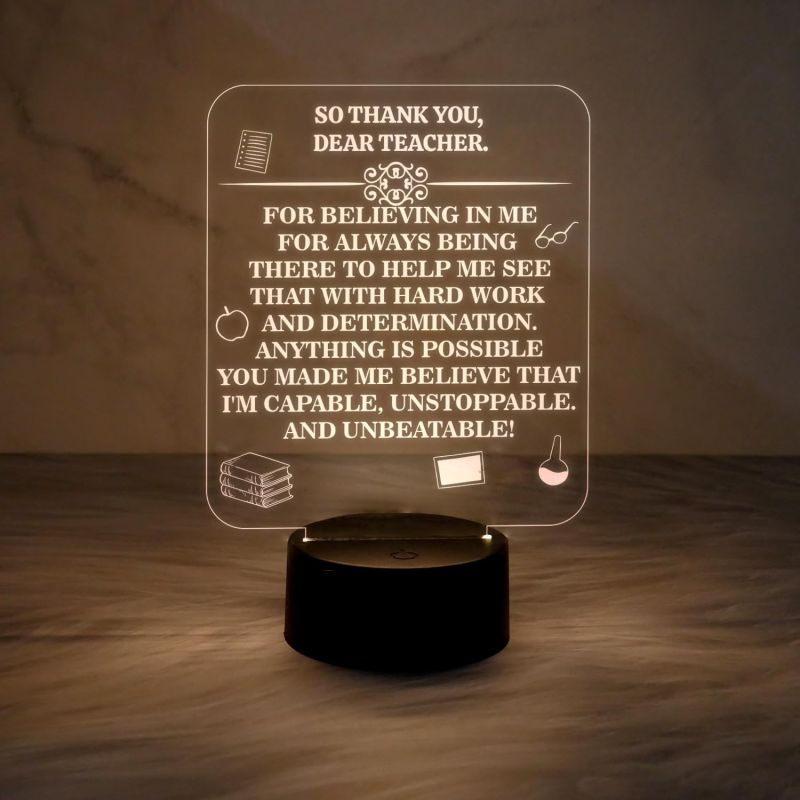 Engraved Night Light Teacher Appreciation Gift Warm White Light with USB Cable