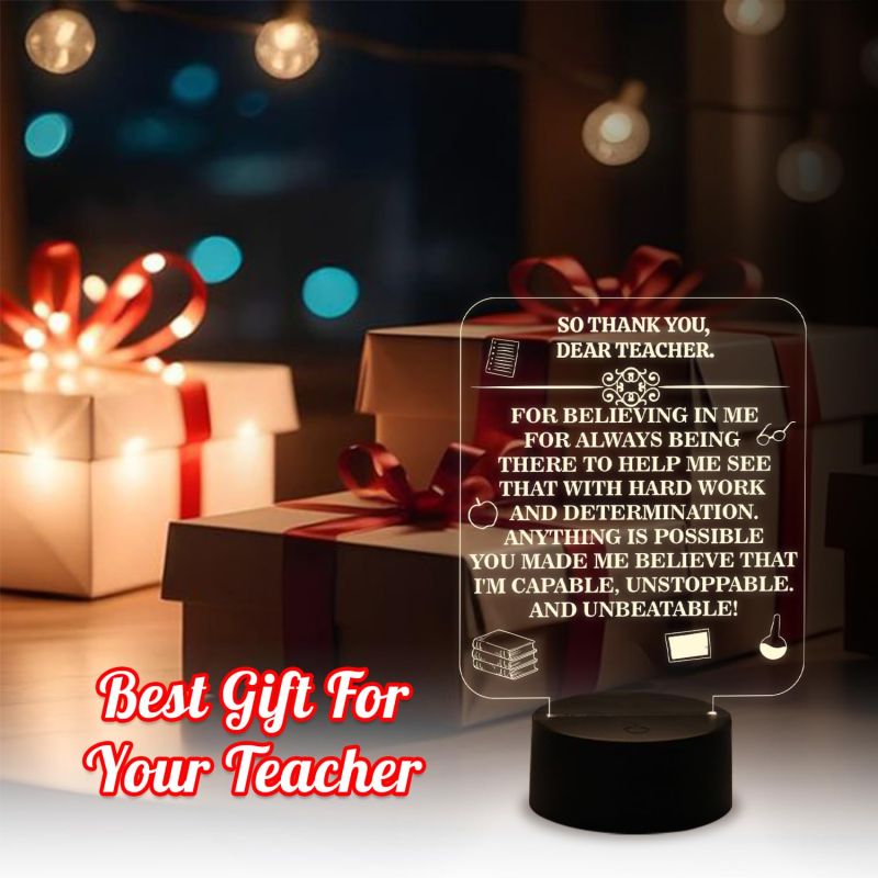 Engraved Night Light Teacher Appreciation Gift Warm White Light with USB Cable