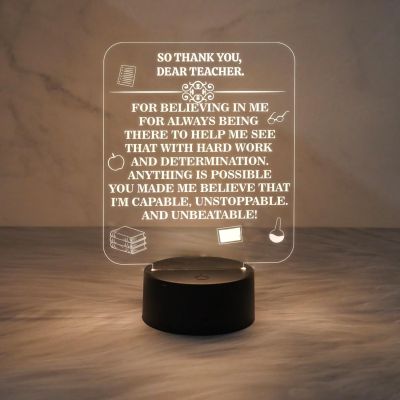 Engraved Night Light Teacher Appreciation Gift Warm White Light with USB Cable