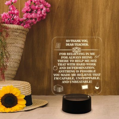 Engraved Night Light Teacher Appreciation Gift Warm White Light with USB Cable