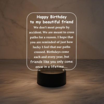 Happy Birthday to My Beautiful Friend Gift Night Lamp with Warm White