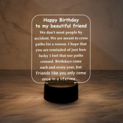 Happy Birthday to My Beautiful Friend Gift Night Lamp with Warm White