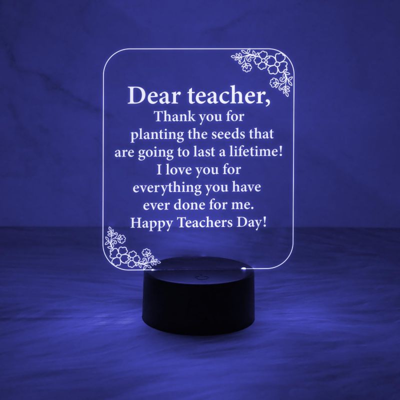 Engraved Dear Teacher Night Lamp | Happy Teachers Day Gift Lamp | 7 Color Changing Light