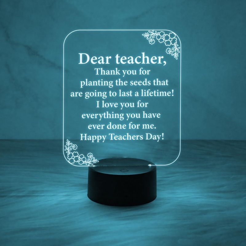 Engraved Dear Teacher Night Lamp | Happy Teachers Day Gift Lamp | 7 Color Changing Light