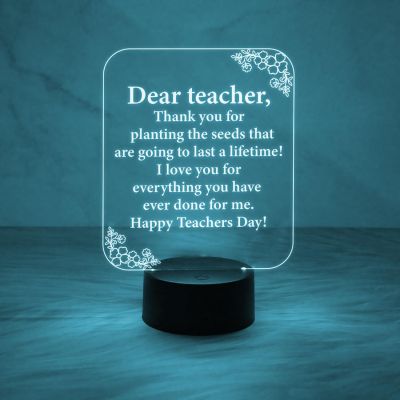 Engraved Dear Teacher Night Lamp | Happy Teachers Day Gift Lamp | 7 Color Changing Light