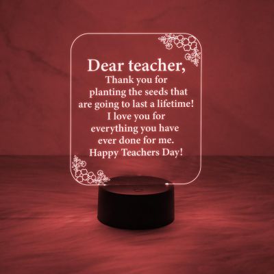 Engraved Dear Teacher Night Lamp | Happy Teachers Day Gift Lamp | 7 Color Changing Light