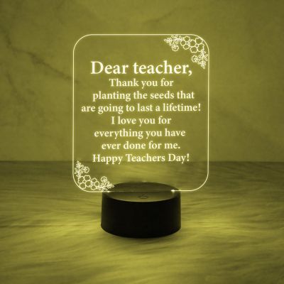 Engraved Dear Teacher Night Lamp | Happy Teachers Day Gift Lamp | 7 Color Changing Light