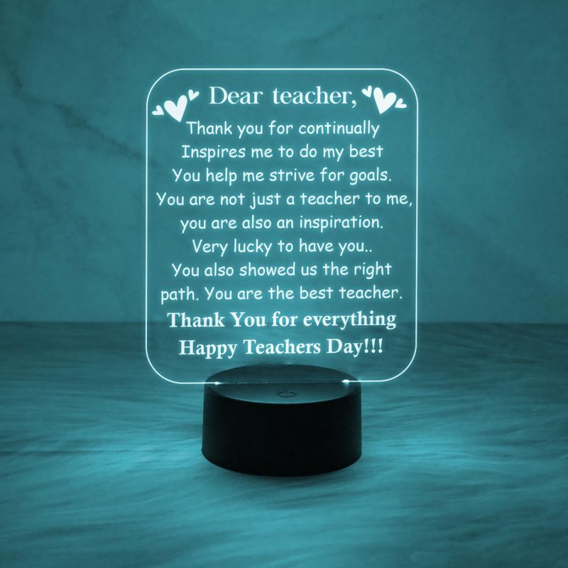 Happy Teachers Day Acrylic Desk Table Lamp for Home & School Decor Light | Automatic Color Changing Light with USB Cable | Thankyou Gift for Teacher | School Teacher Gift