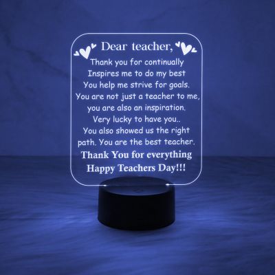 Happy Teachers Day Acrylic Desk Table Lamp for Home & School Decor Light | Automatic Color Changing Light with USB Cable | Thankyou Gift for Teacher | School Teacher Gift