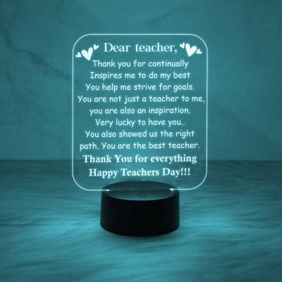 Happy Teachers Day Acrylic Desk Table Lamp for Home & School Decor Light | Automatic Color Changing Light with USB Cable | Thankyou Gift for Teacher | School Teacher Gift