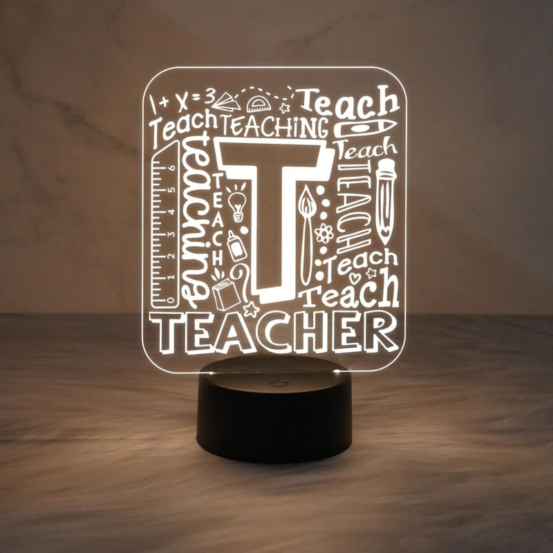 Engraved Teacher Night Lamp with Warm White Light & USB Powered Cable | Teacher Appreciation Gifts