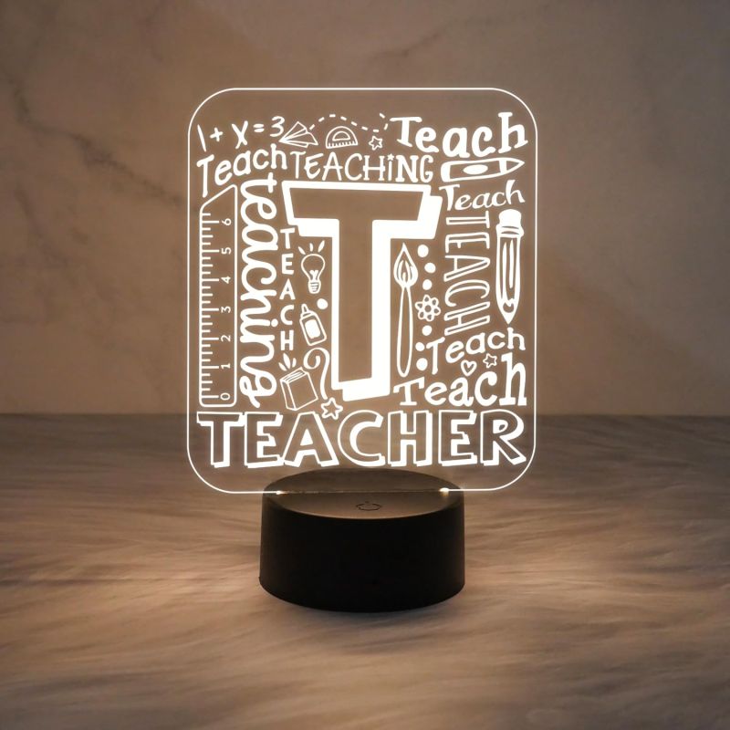 Engraved Teacher Night Lamp with Warm White Light & USB Powered Cable | Teacher Appreciation Gifts