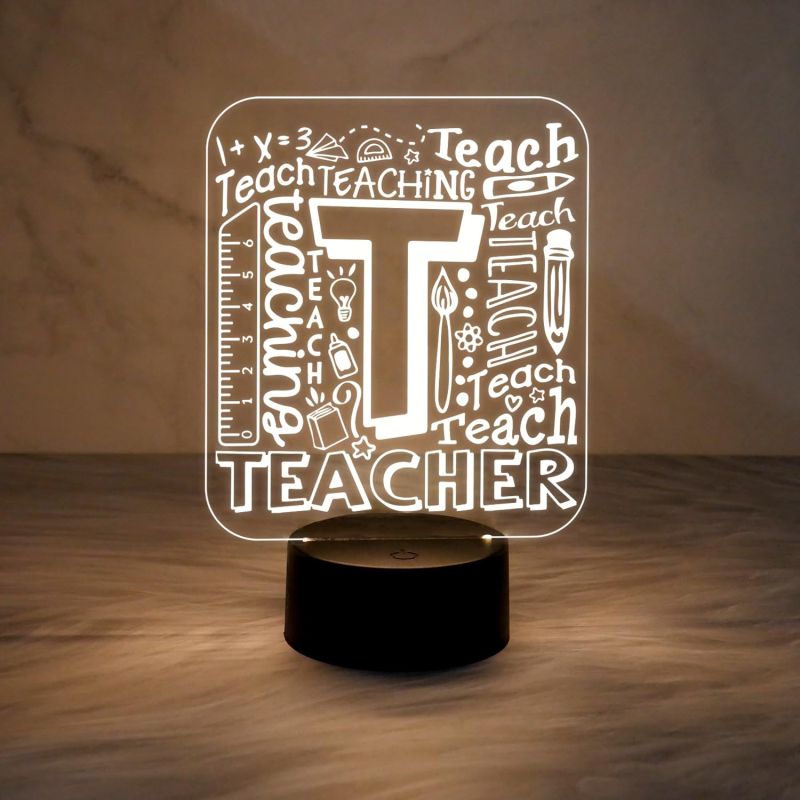 Engraved Teacher Night Lamp with Warm White Light & USB Powered Cable | Teacher Appreciation Gifts