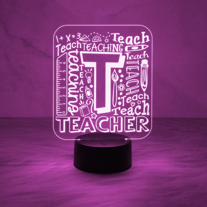 Engraved Teacher Night Lamp with 7 Color Changing Light & USB Powered Cable | Teacher Appreciation Gifts