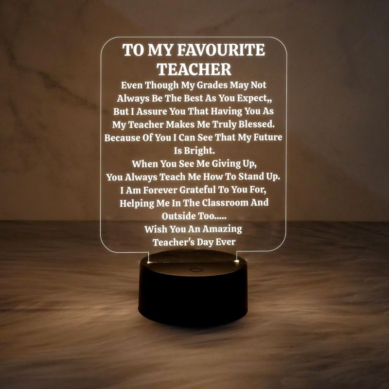 to My Favourite Teacher Engraved Night Lamp with Warm White Light & On/Off Touch Button