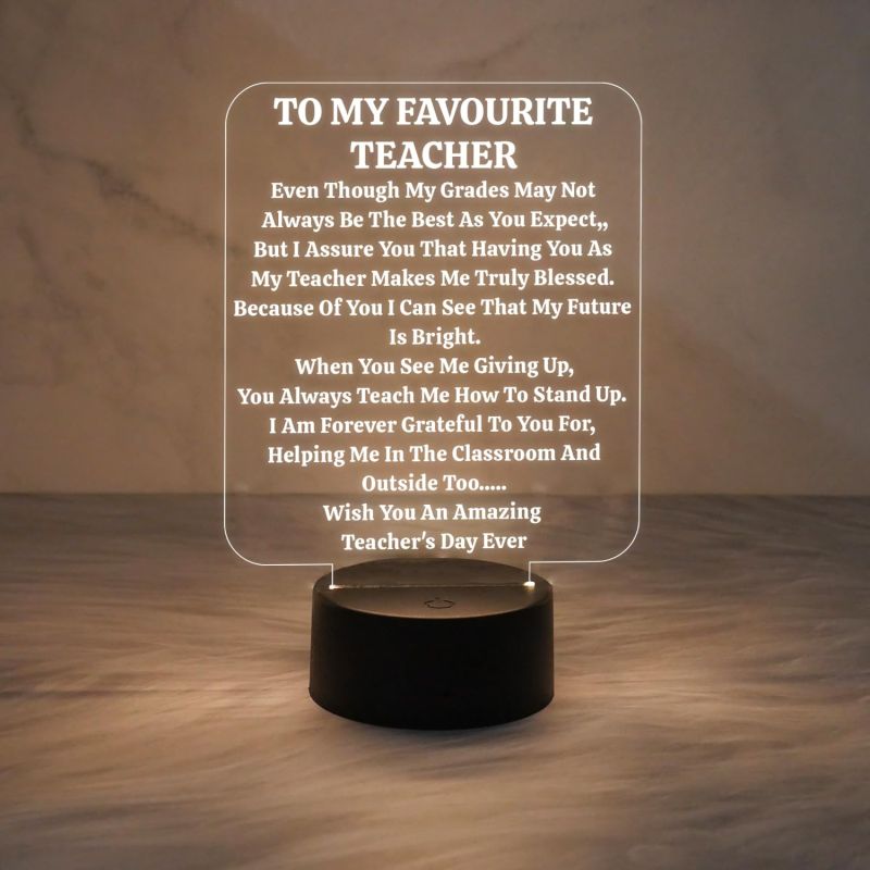 to My Favourite Teacher Engraved Night Lamp with Warm White Light & On/Off Touch Button