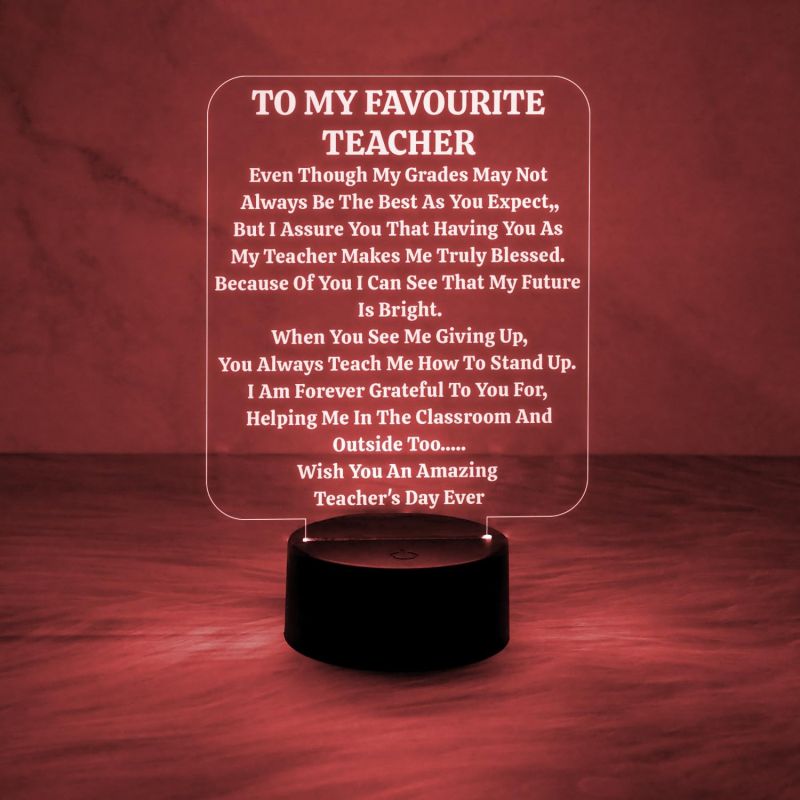 to My Favourite Teacher Engraved Night Lamp with 7 Color Changing Light