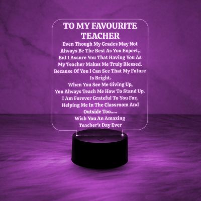 to My Favourite Teacher Engraved Night Lamp with 7 Color Changing Light