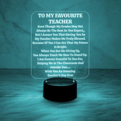 to My Favourite Teacher Engraved Night Lamp with 7 Color Changing Light