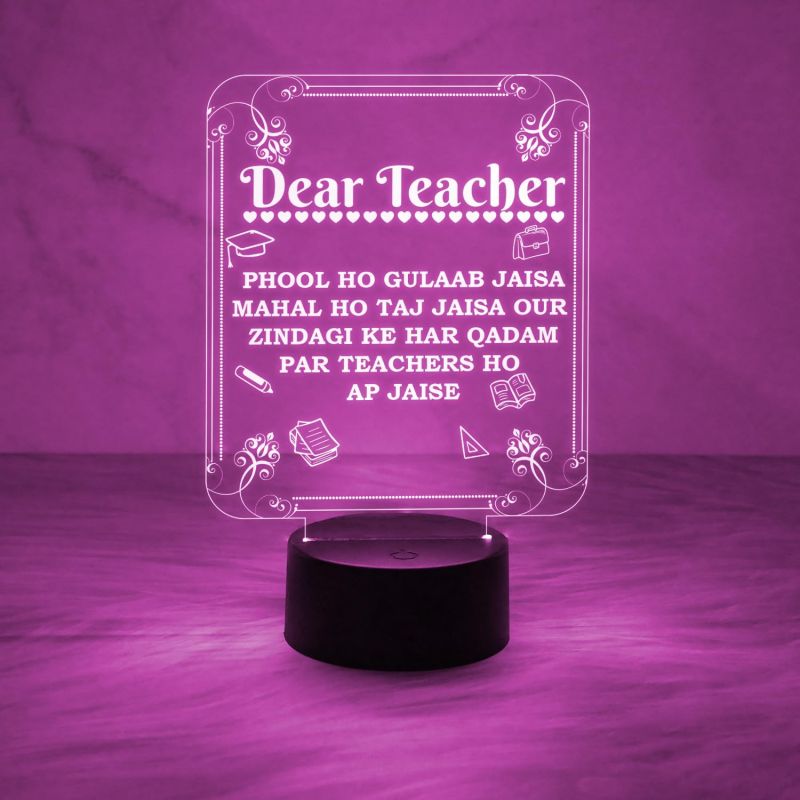 Dear Teacher Engraved Quote Night Lamp with 7 Color Auto Changing Light