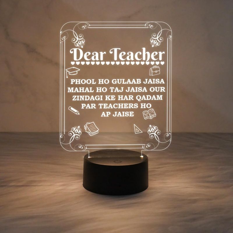 Dear Teacher Engraved Quote Night Lamp with Warm White Light