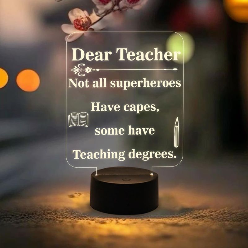 Dear Teacher Engraved Night Lamp with Warm White Light & On/Off Touch Button | Best Teacher Gifts