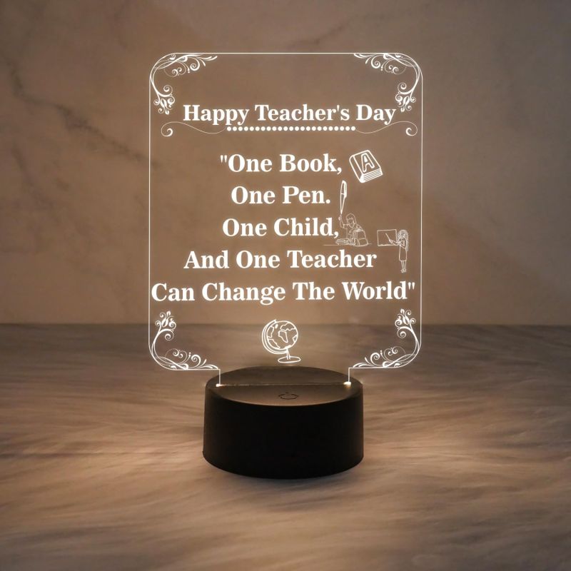 Happy Teachers Day Acrylic Night Lamp with Warm White Light