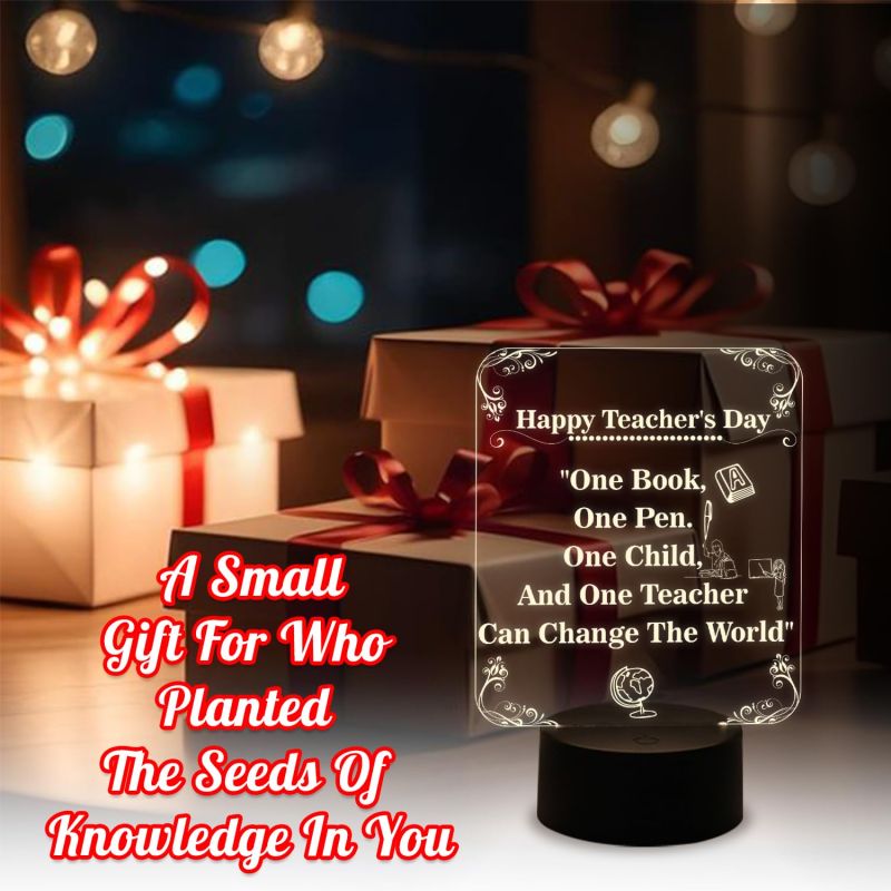 Happy Teachers Day Acrylic Night Lamp with Warm White Light