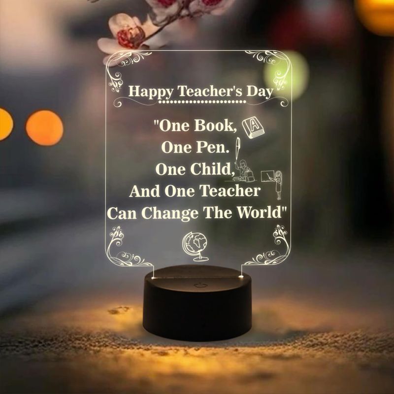 Happy Teachers Day Acrylic Night Lamp with Warm White Light