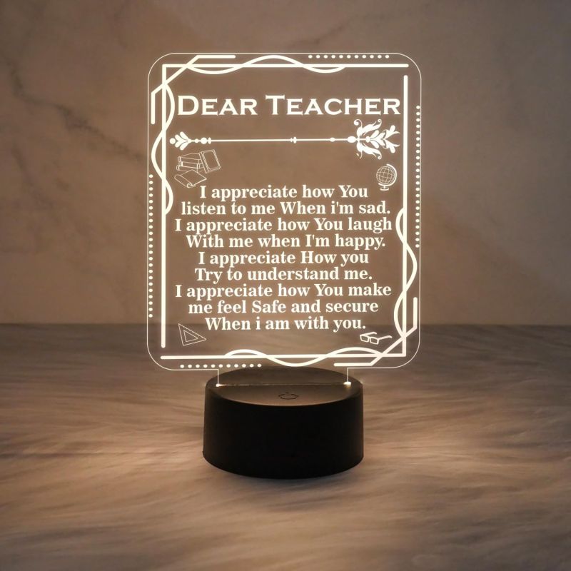 Inspirational Night Lamp Appreciation Gifts for Teacher | Warm White Light with On/Off Touch